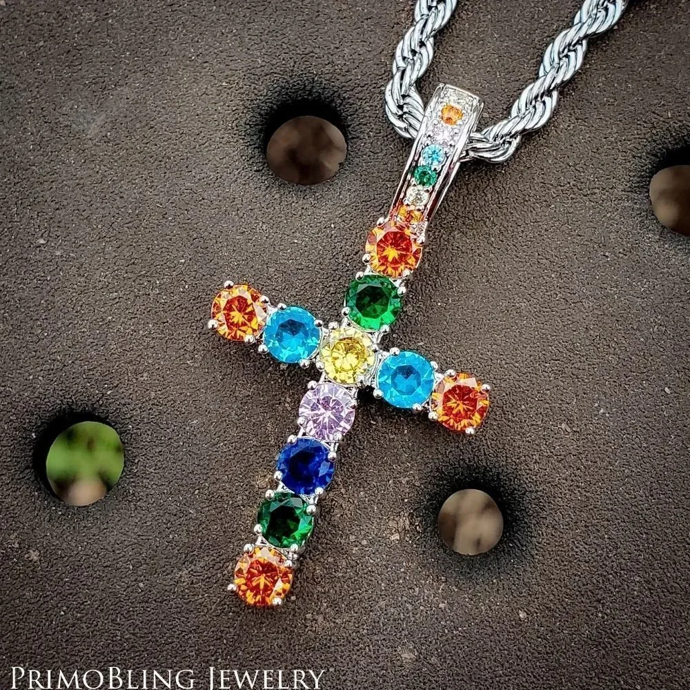 Silver Multicolor cross necklace